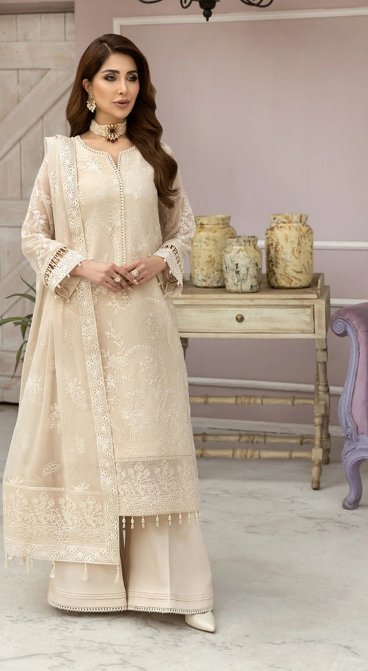 Beige Chiffon Embroiderd 3pc