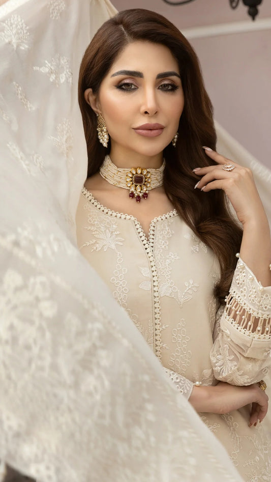 Beige Chiffon Embroiderd 3pc