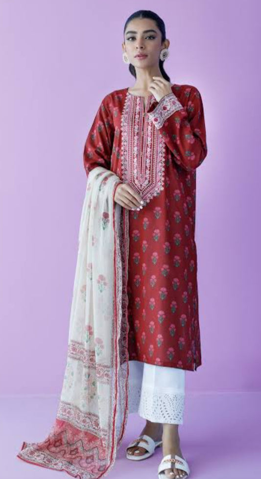 Lawn embroiderd 2pc Burn Maroon