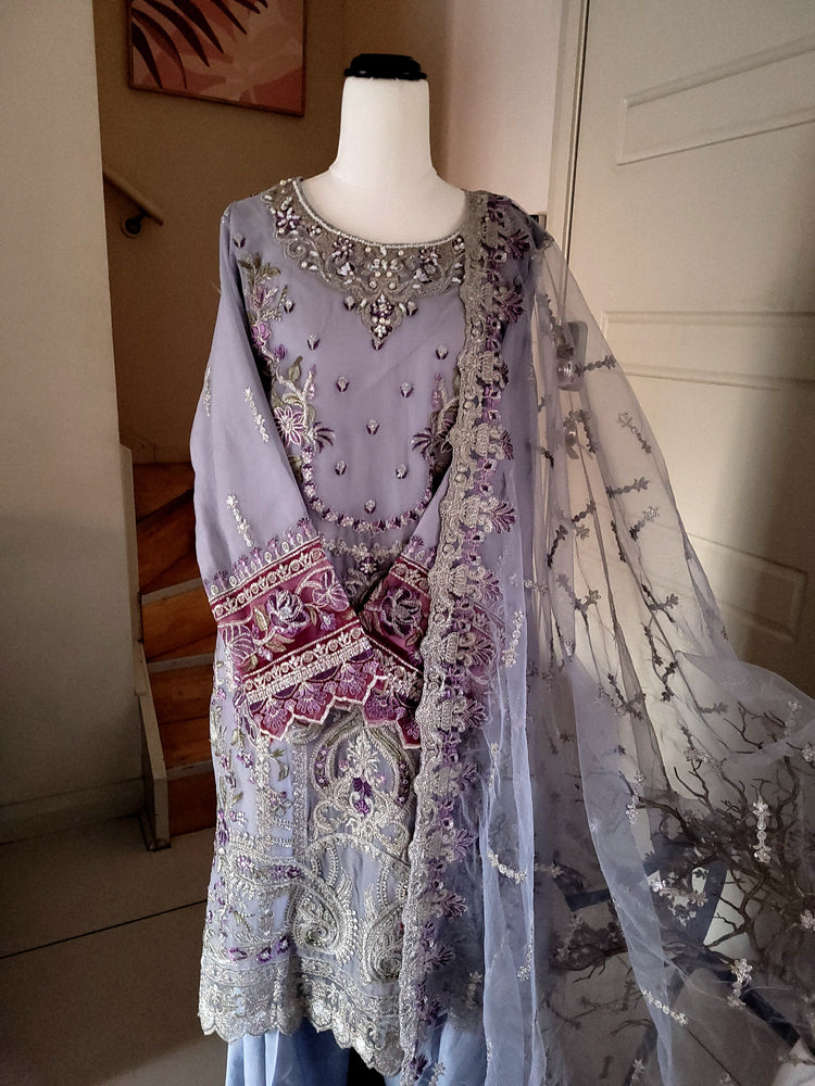 Grey Maroon chiffon 3pc