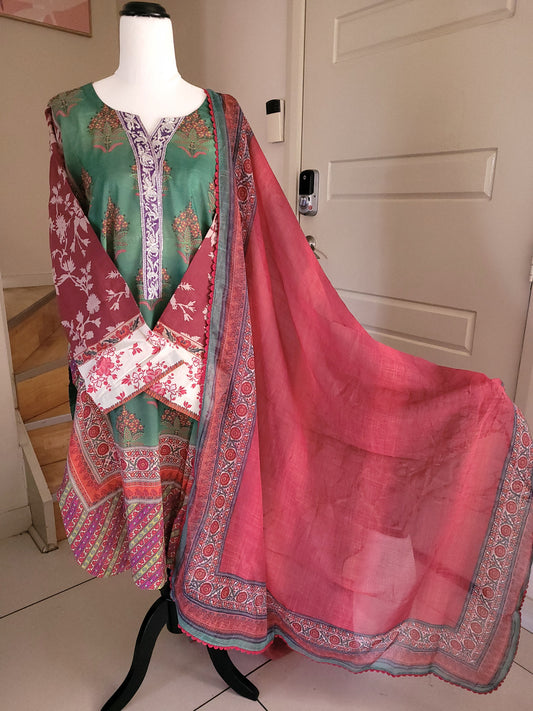 Dull Green lawn 3pc dress