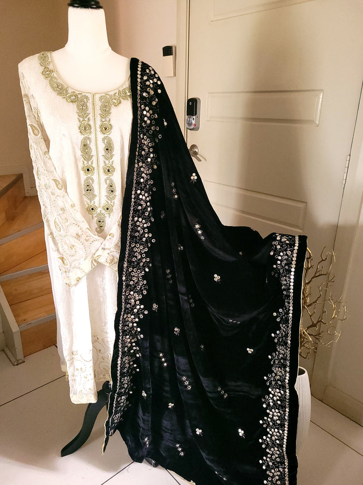 Black & Silver Velvet Shawl