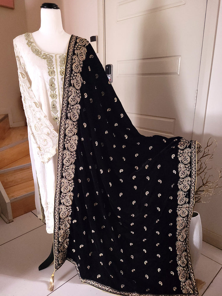 Black & Gold Velvet Shawl