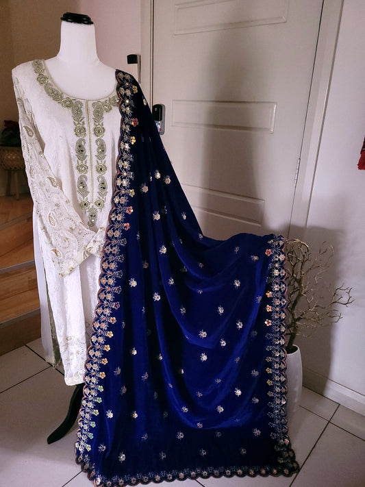 Royal Blue Velvet Shawl