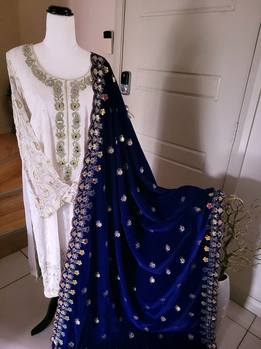 Royal Blue Velvet Shawl