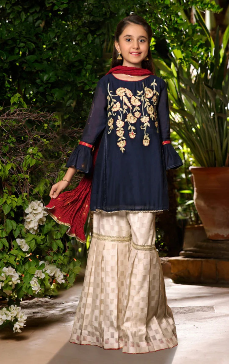 Darkblue gharara girls 3pc