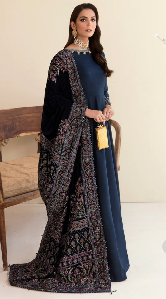 Heavy Navy Blue Velvet Shawl