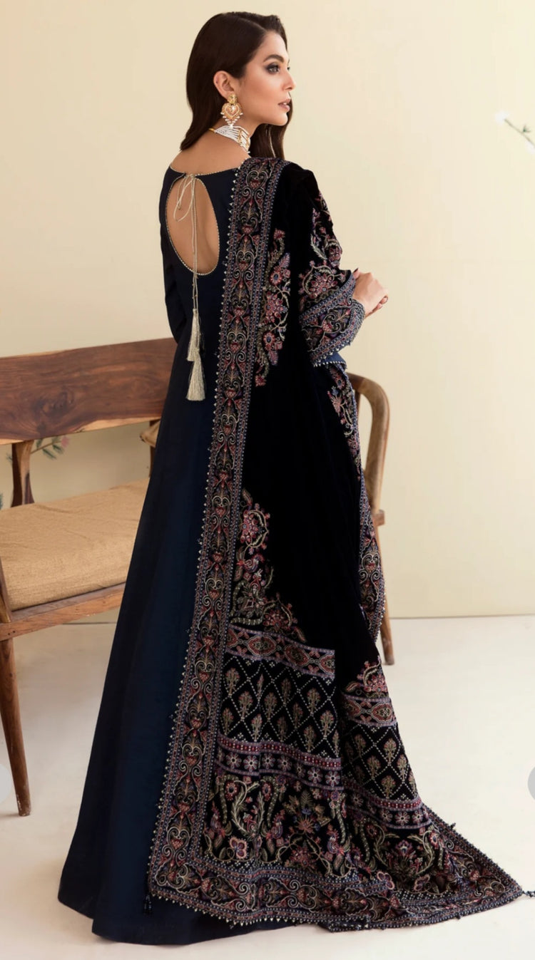 Heavy Navy Blue Velvet Shawl