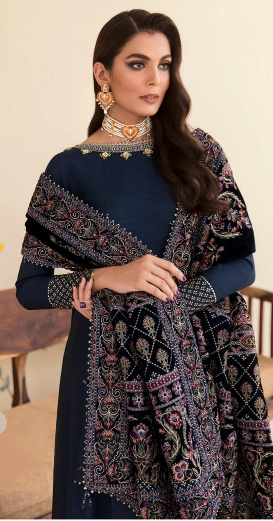 Heavy Navy Blue Velvet Shawl