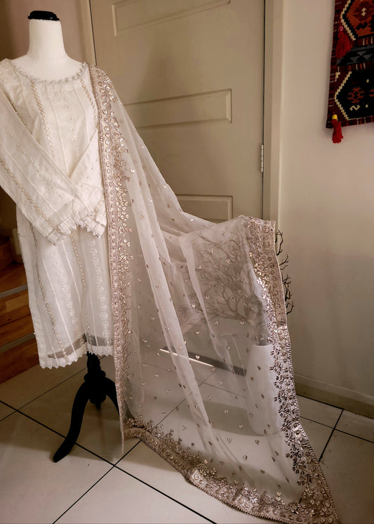 White Gotta Organza Duppata