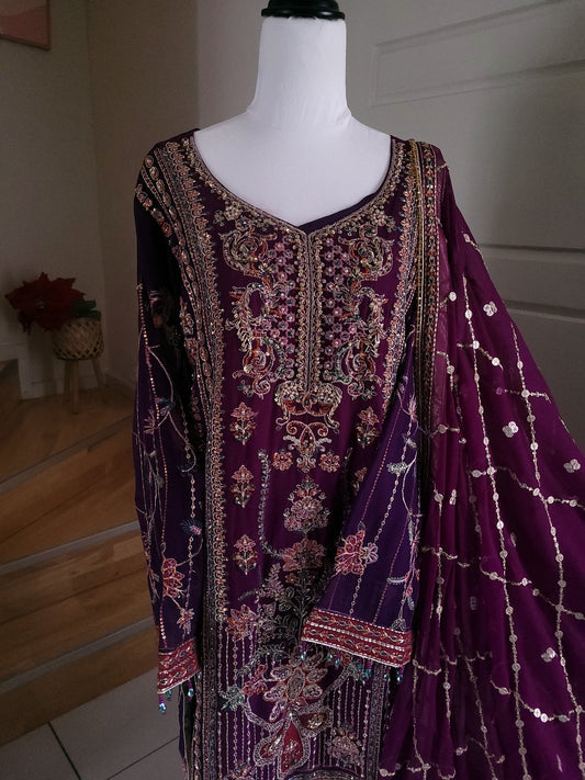 Plum & purple heavy chiffon 3pc