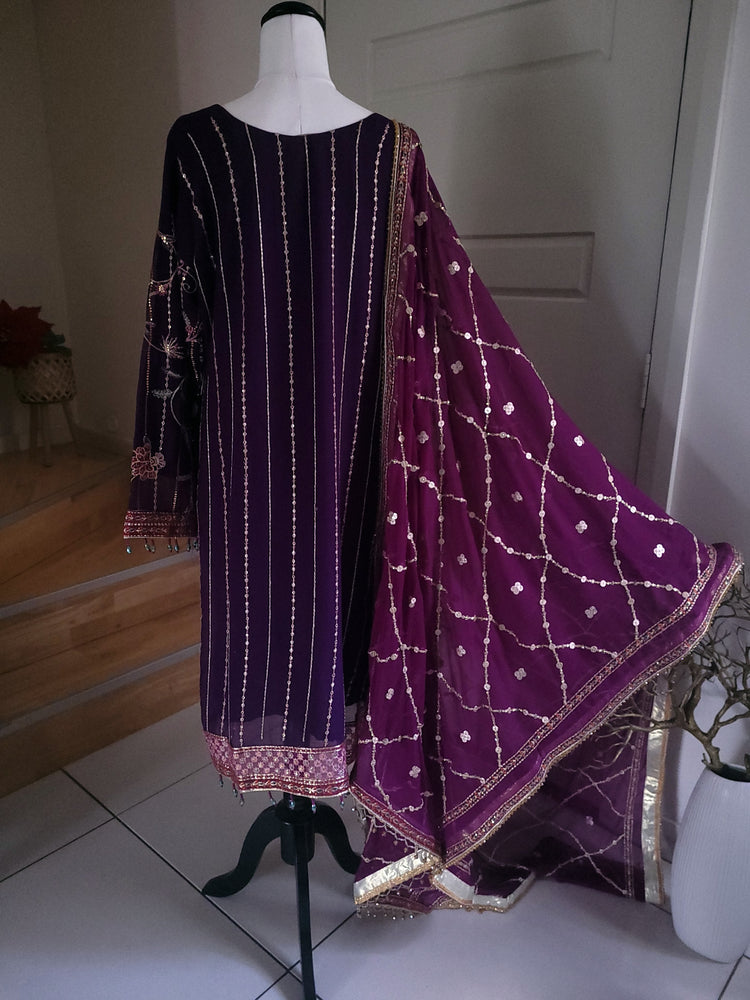 Plum & purple heavy chiffon 3pc