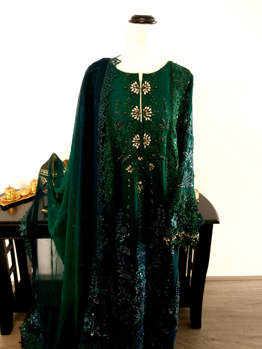 Bottle green chiffon