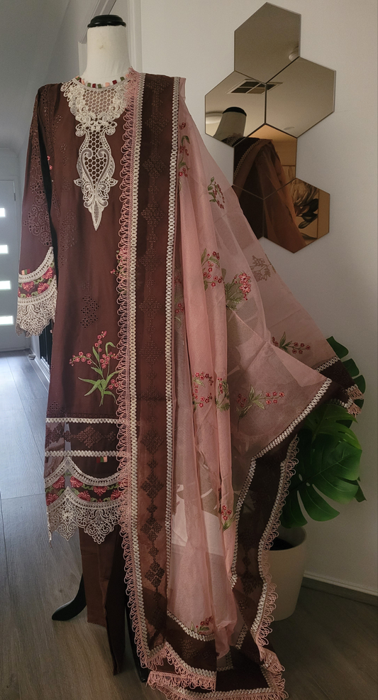Brown Karandi 3pc dress
