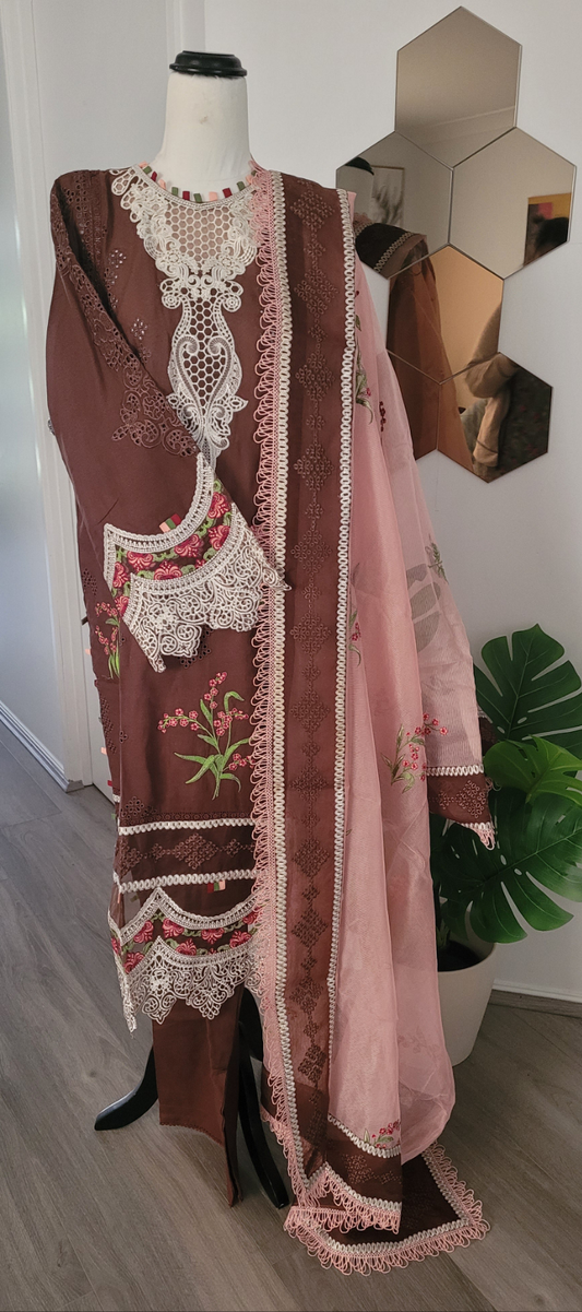 Brown Karandi 3pc dress