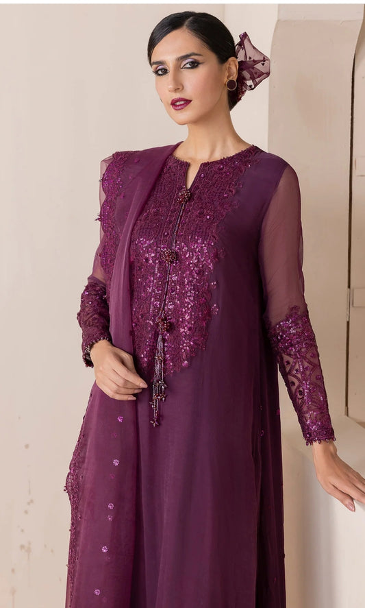 Magenta Maroon chiffon 3pc