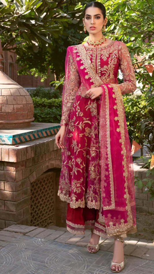 Watermelon pink net 3pc dress