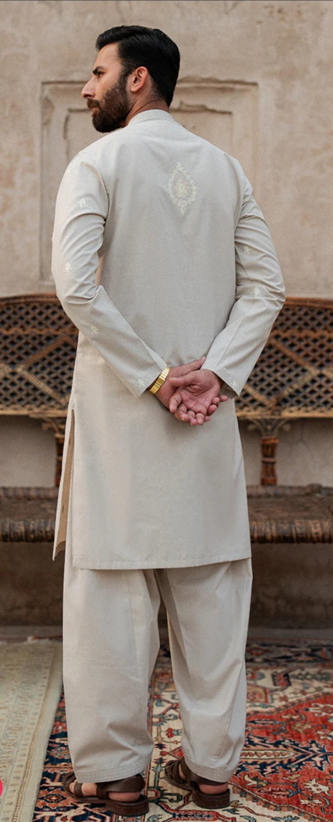 Salmon pink men's kurta 2pc set