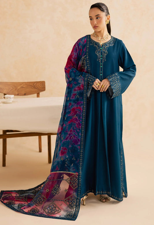 Teal-Blue Silk 3pc Dress