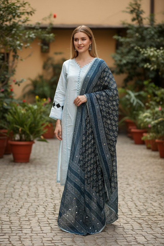 Dark & light blue ajrak silk dress