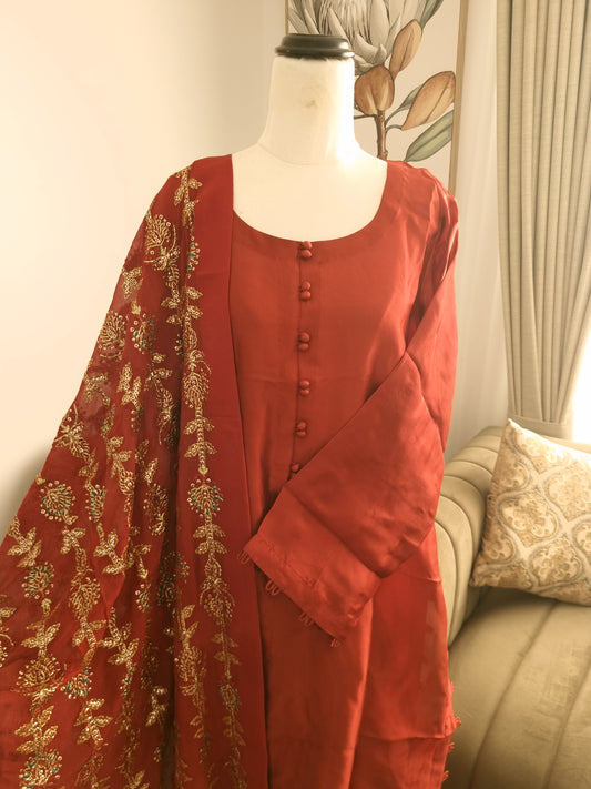 Rust silk 3pc dress