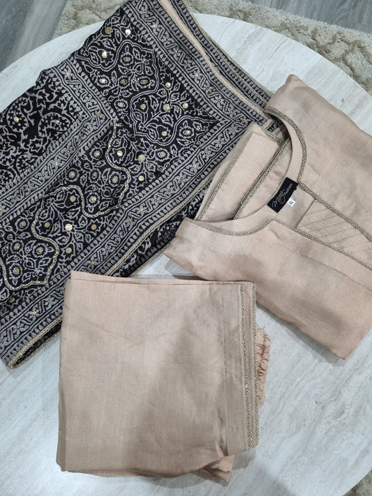 Coffee Ajrak 3pc dress