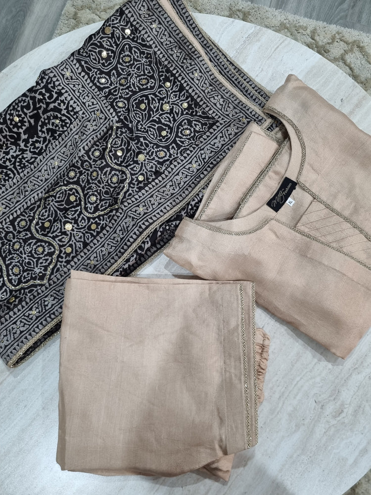 Coffee Ajrak 3pc dress