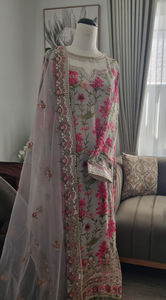 Floral silk 3pc dress