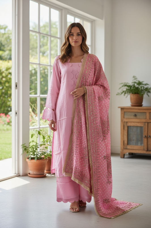 Pink gotta duppata silk dress