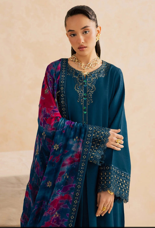 Teal-Blue Silk 3pc Dress