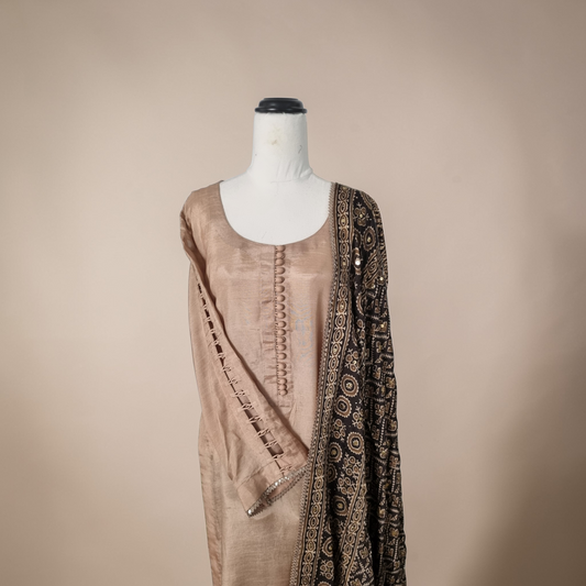 Coffee brown ajrak duppata dress
