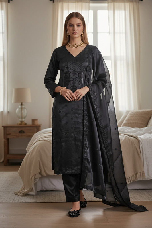 Black Chiffon silk womens 3pc
