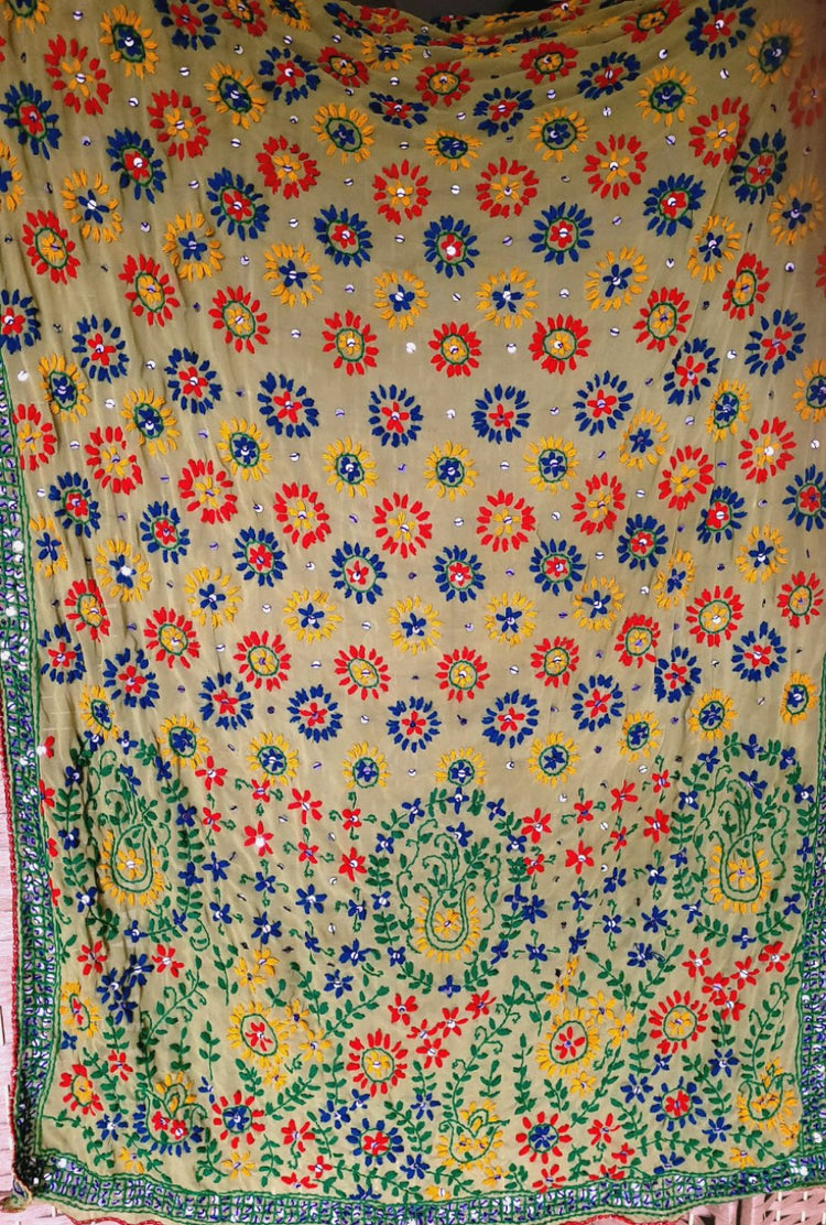 Pista Multi Chiffon Phulkari Dupatta