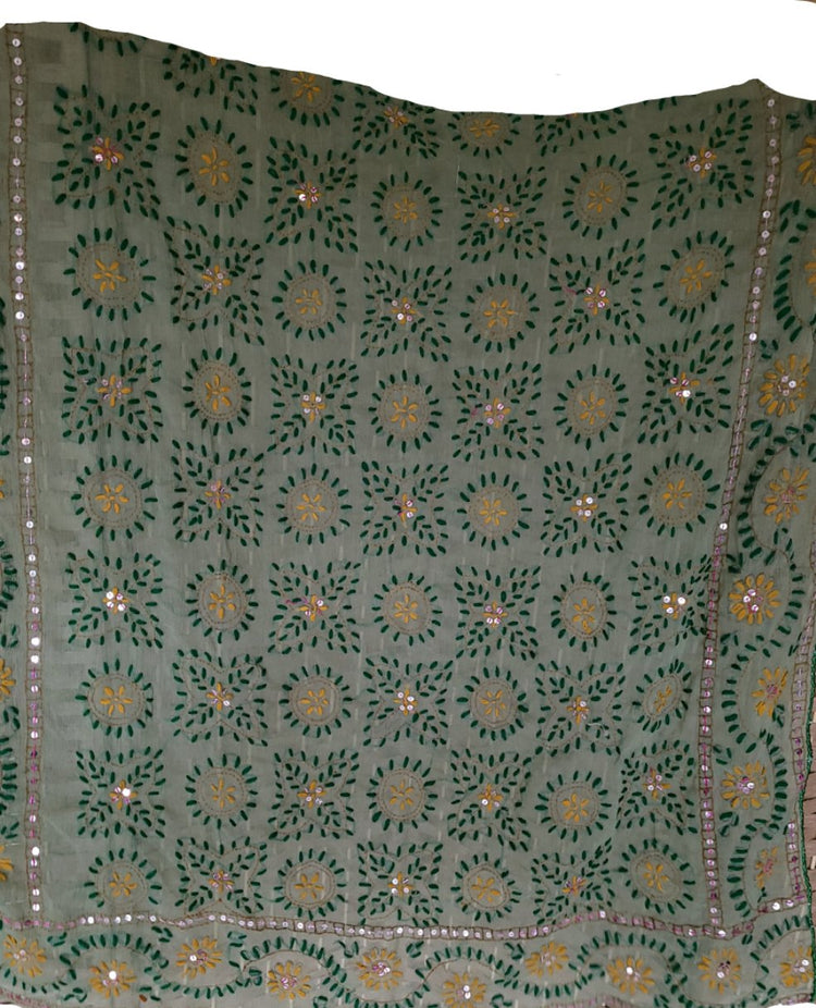 Mint Green Chiffon Phulkari Duppata