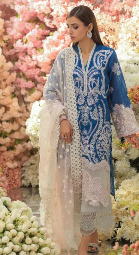 Sana Safinaz Steel Blue Embroiderd Shirt