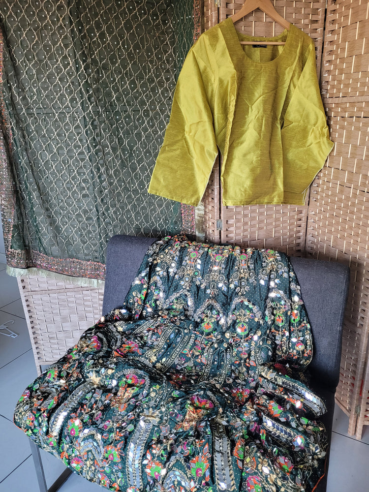 Green Mirror Work Lehnga