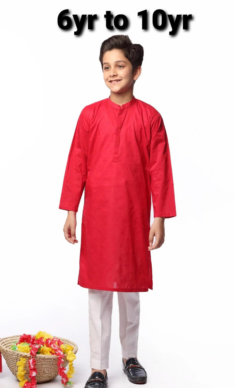 Red chickenkari Kurta
