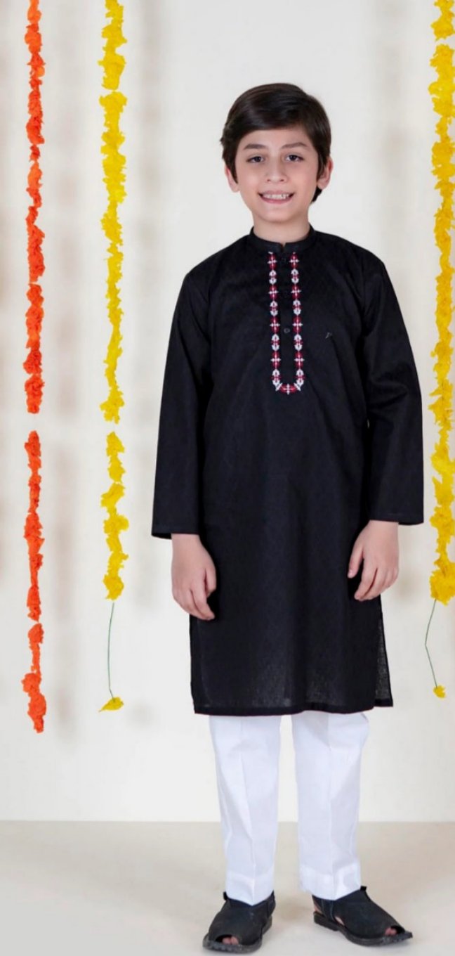 Black Embroiderd boys Kurta