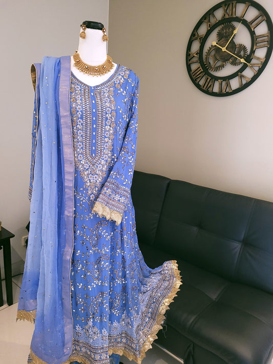 Dusky Blue Pure Mukesh Frock