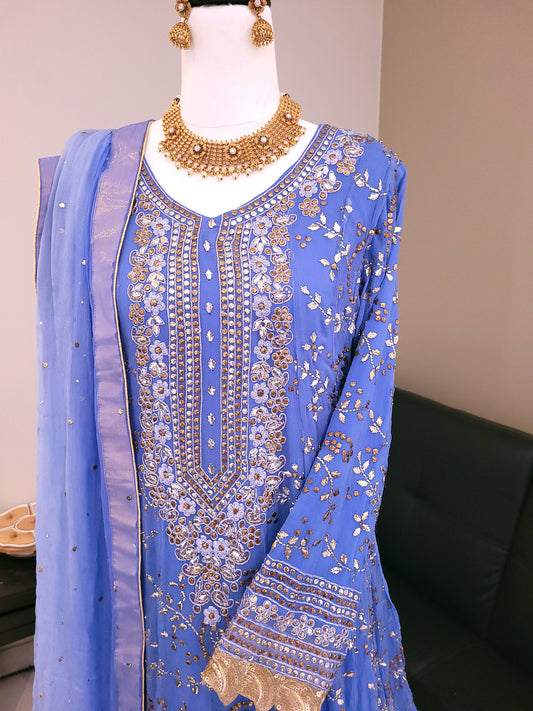 Dusky Blue Pure Mukesh Frock