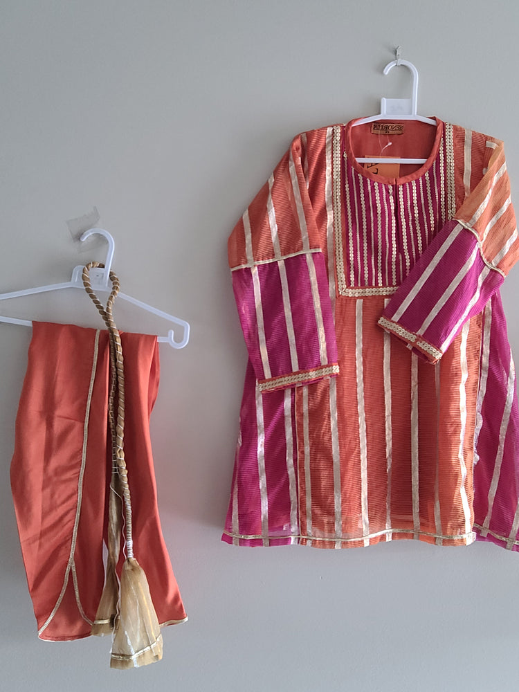 Mergenda & Orange Organza Girls 3 piece Suit