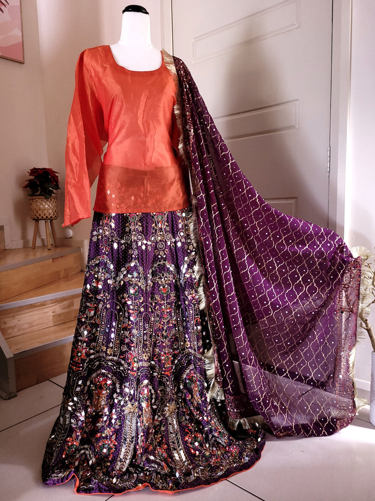 Purple Block Print Silk Heavy Lehnga