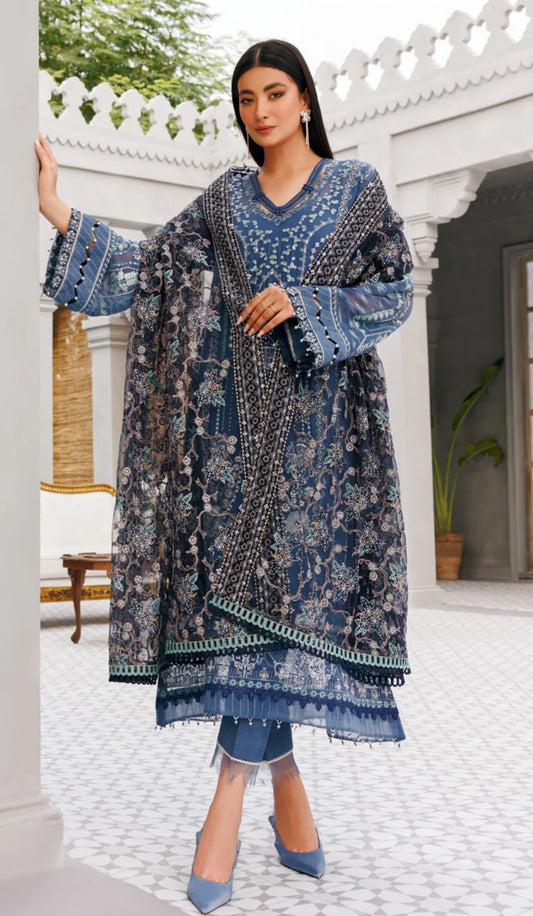 Metalic blue chiffon 3pc