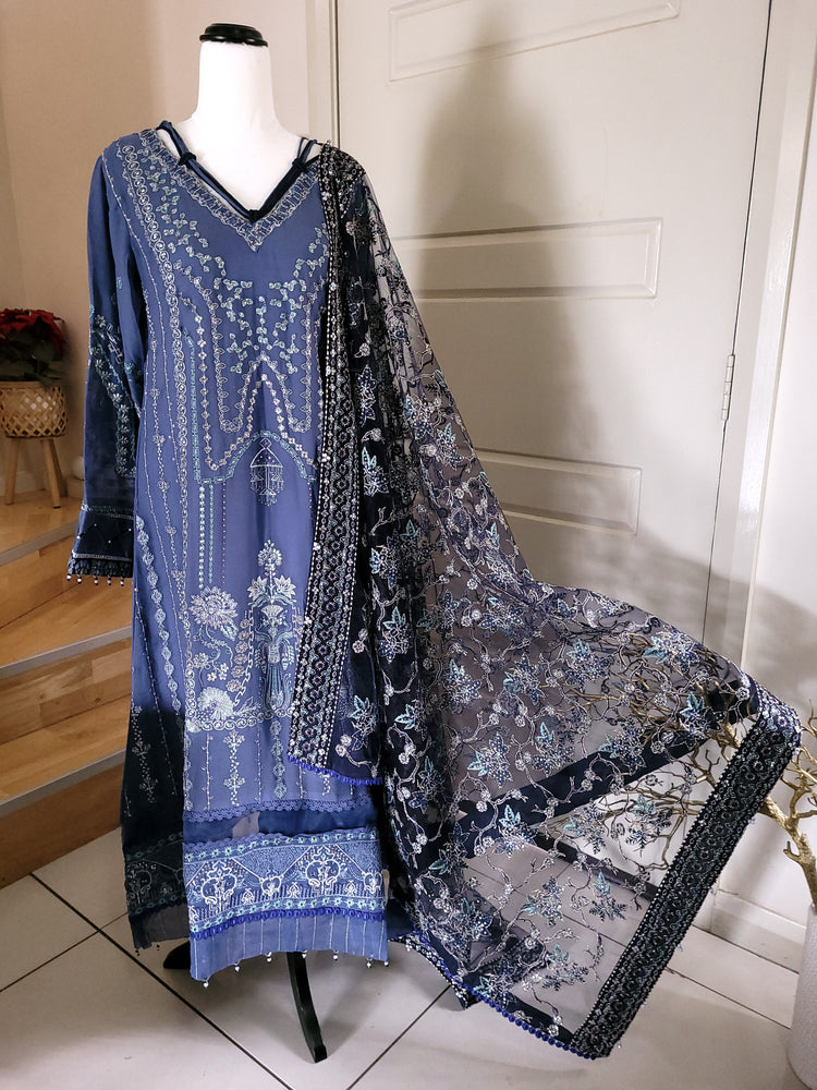 Metalic blue chiffon 3pc