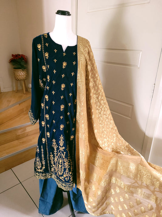 Teal green velvet luxury 3pc