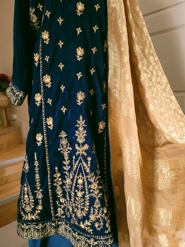 Teal green velvet luxury 3pc