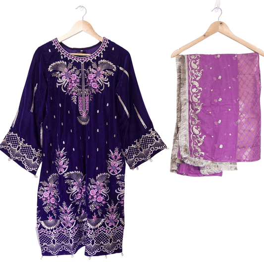 Adan Libas Purple & Pink Velvet 3 Piece Suit