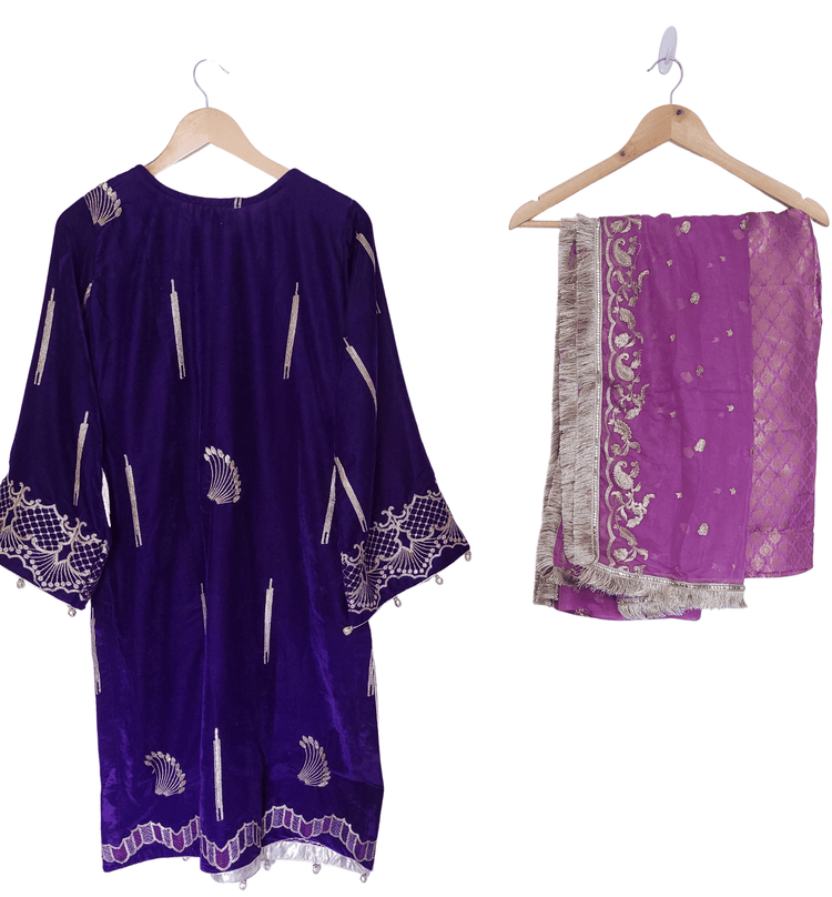 Adan Libas Purple & Pink Velvet 3 Piece Suit