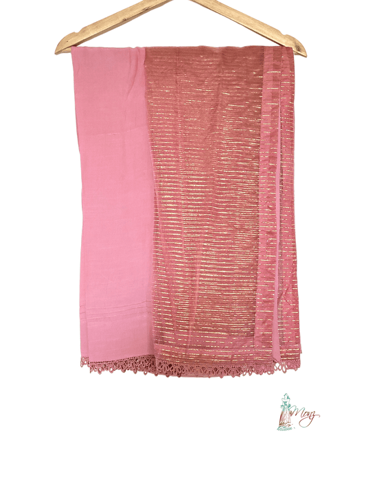 Banarsi Chiffon Mirror Work Tea Pink Anarkali 3 Piece Suit