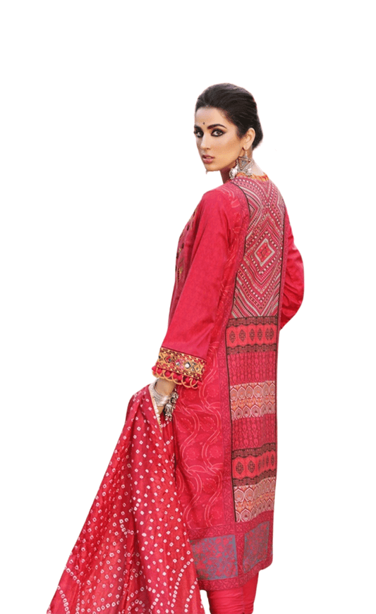 Bandhani Sheeshmehal 3 Piece Suit (Redish Pink)